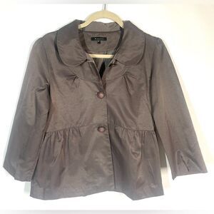 Panitti Shiny Gray Button Down Peplum Blouse Top Shirt  ~ Women M